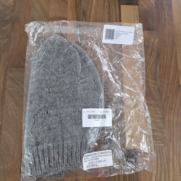 Molly Goddard Mallory Lambswool Lace Hole Beanie Hat Grey Winter Cap NWT